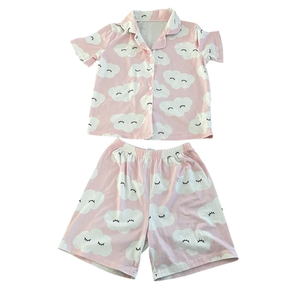 SHEIN Pink and White Cloud Kids Pajama Set